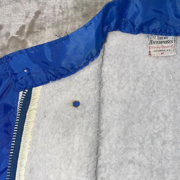 Vintage Plymouth Racing Jacket Mens Medium Blue Heart Satin Talon Zipper 60s 70s - Picture 9 of 11